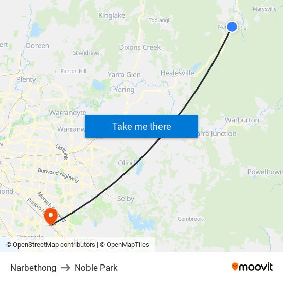 Narbethong to Noble Park map