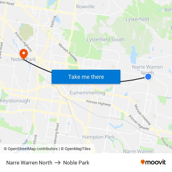 Narre Warren North to Noble Park map