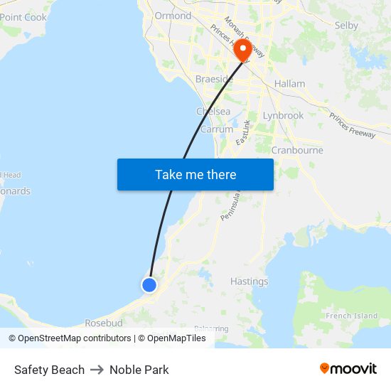 Safety Beach to Noble Park map