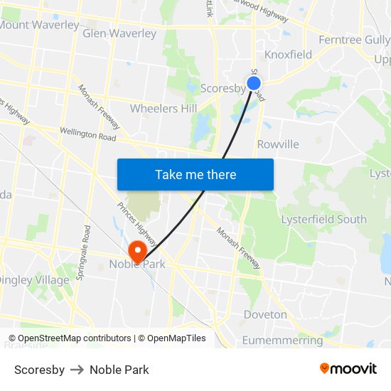 Scoresby to Noble Park map