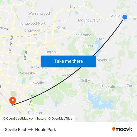 Seville East to Noble Park map