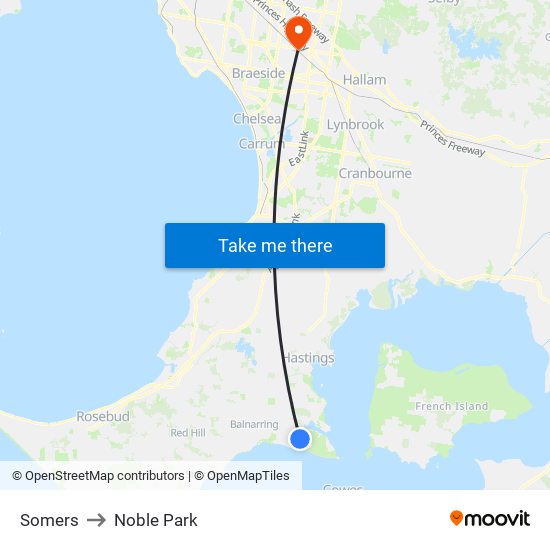 Somers to Noble Park map