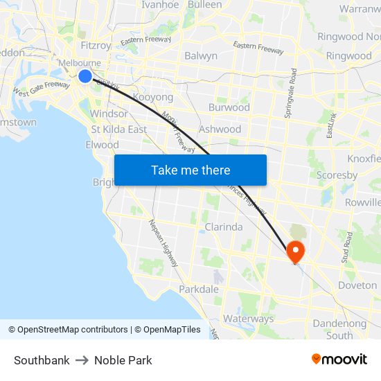 Southbank to Noble Park map