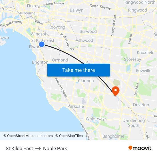 St Kilda East to Noble Park map