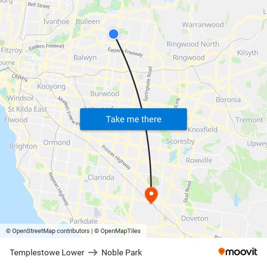 Templestowe Lower to Noble Park map