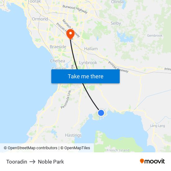 Tooradin to Noble Park map