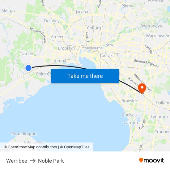 Werribee to Noble Park map