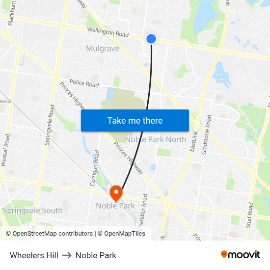 Wheelers Hill to Noble Park map