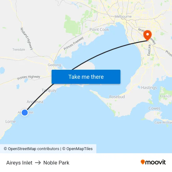 Aireys Inlet to Noble Park map