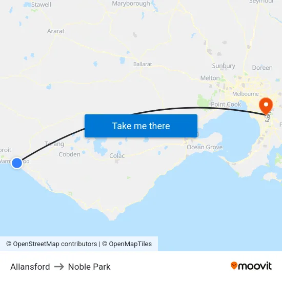 Allansford to Noble Park map
