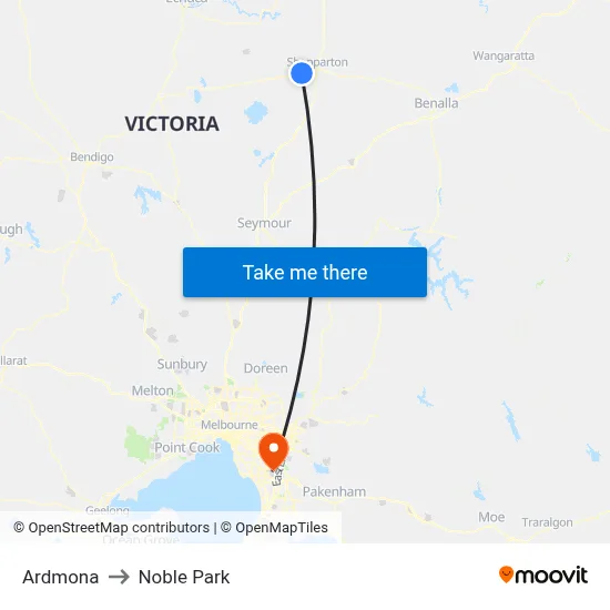 Ardmona to Noble Park map