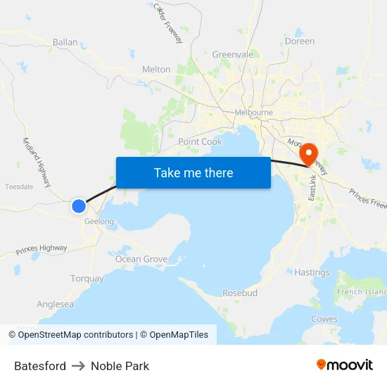 Batesford to Noble Park map