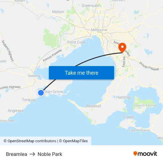 Breamlea to Noble Park map