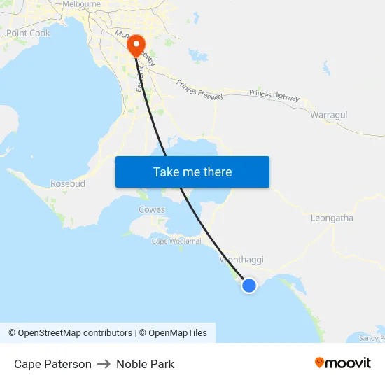 Cape Paterson to Noble Park map