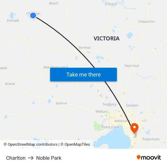 Charlton to Noble Park map