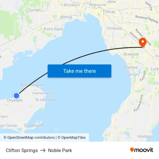 Clifton Springs to Noble Park map
