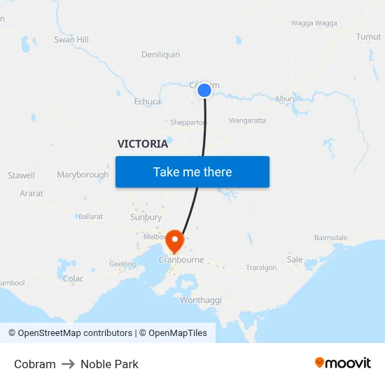 Cobram to Noble Park map