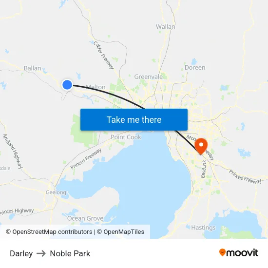 Darley to Noble Park map