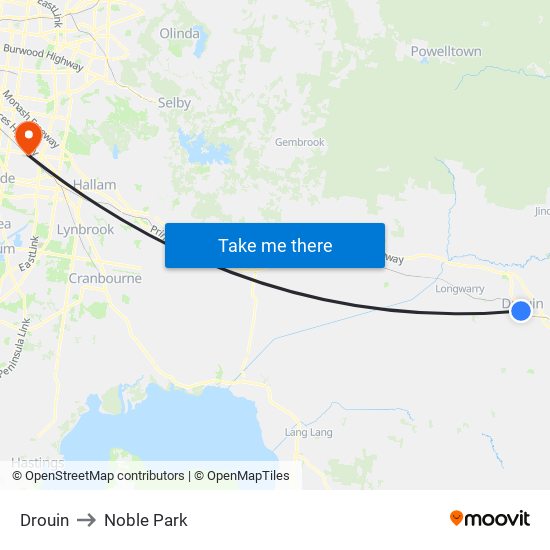 Drouin to Noble Park map