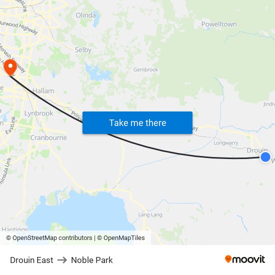 Drouin East to Noble Park map