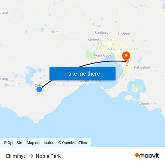 Elliminyt to Noble Park map