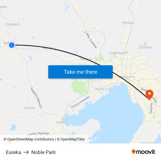 Eureka to Noble Park map