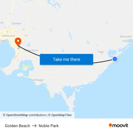 Golden Beach to Noble Park map