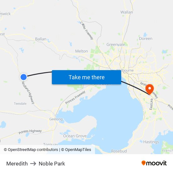 Meredith to Noble Park map
