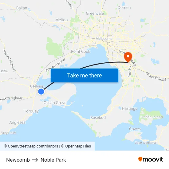 Newcomb to Noble Park map