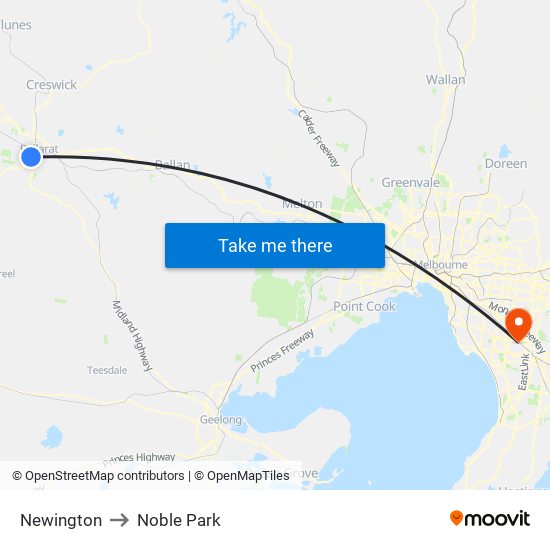 Newington to Noble Park map