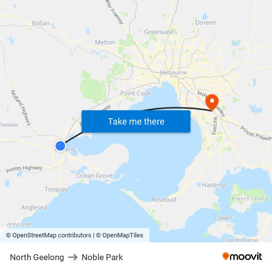 North Geelong to Noble Park map