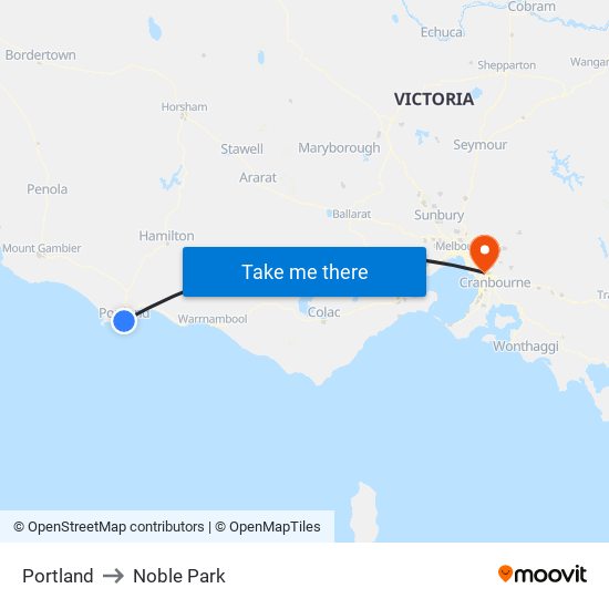 Portland to Noble Park map
