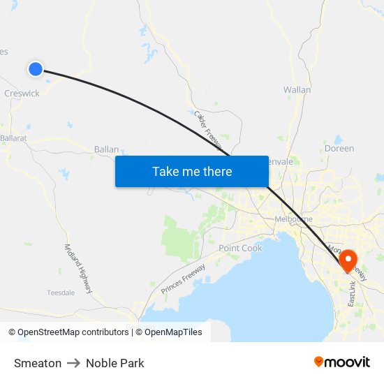 Smeaton to Noble Park map