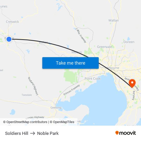 Soldiers Hill to Noble Park map
