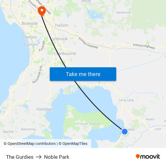 The Gurdies to Noble Park map