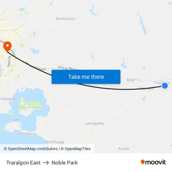 Traralgon East to Noble Park map