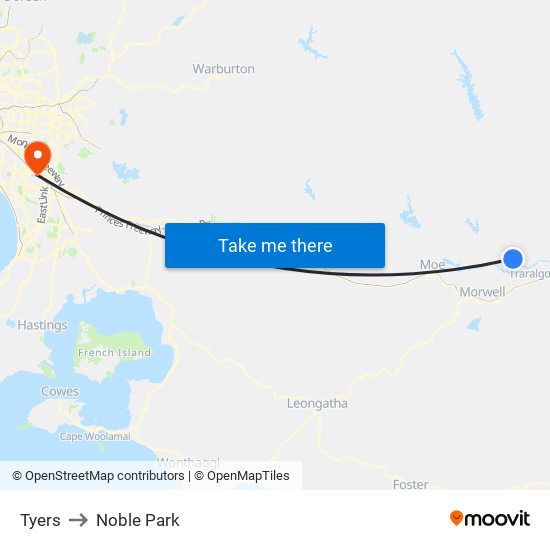 Tyers to Noble Park map