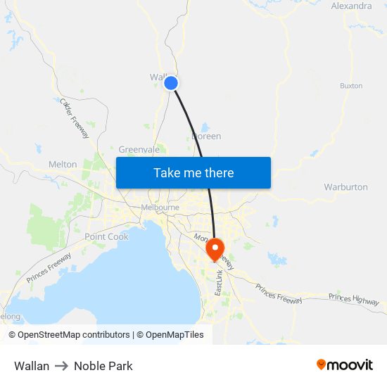 Wallan to Noble Park map