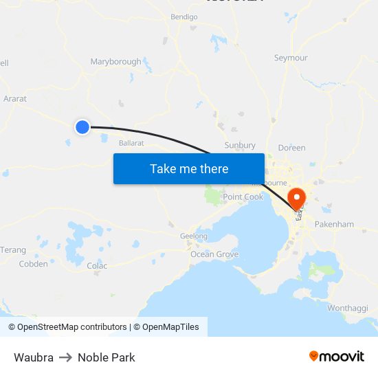 Waubra to Noble Park map