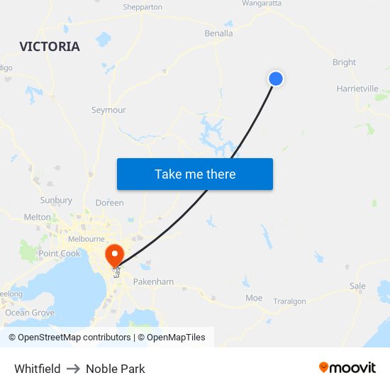 Whitfield to Noble Park map