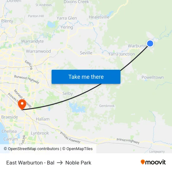 East Warburton - Bal to Noble Park map