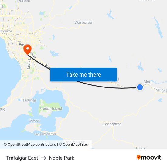 Trafalgar East to Noble Park map