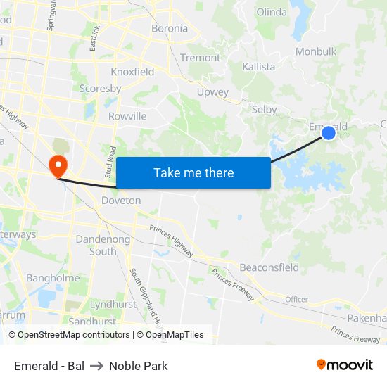 Emerald - Bal to Noble Park map