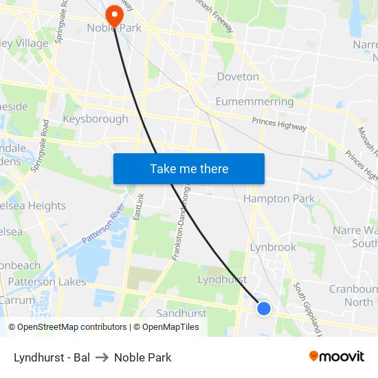 Lyndhurst - Bal to Noble Park map