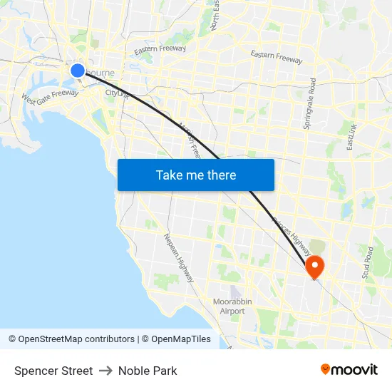 Spencer Street to Noble Park map