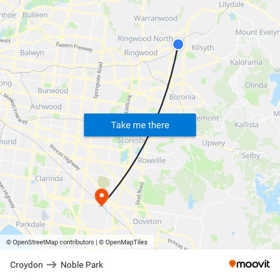 Croydon to Noble Park map