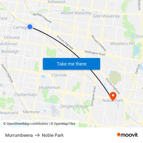 Murrumbeena to Noble Park map