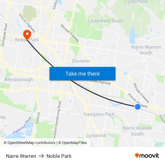 Narre Warren to Noble Park map