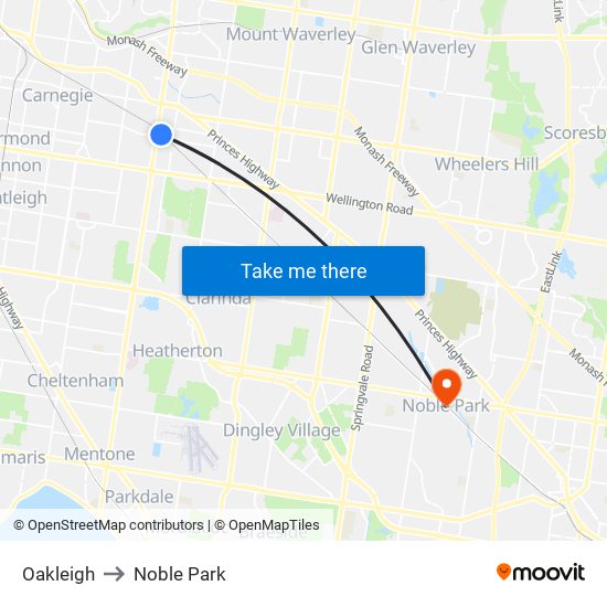 Oakleigh to Noble Park map