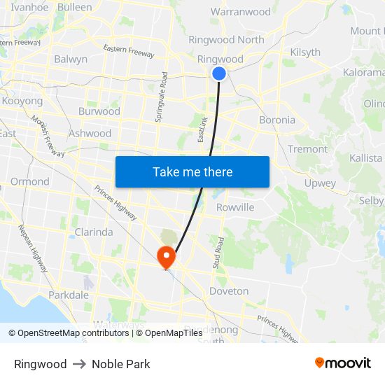 Ringwood to Noble Park map